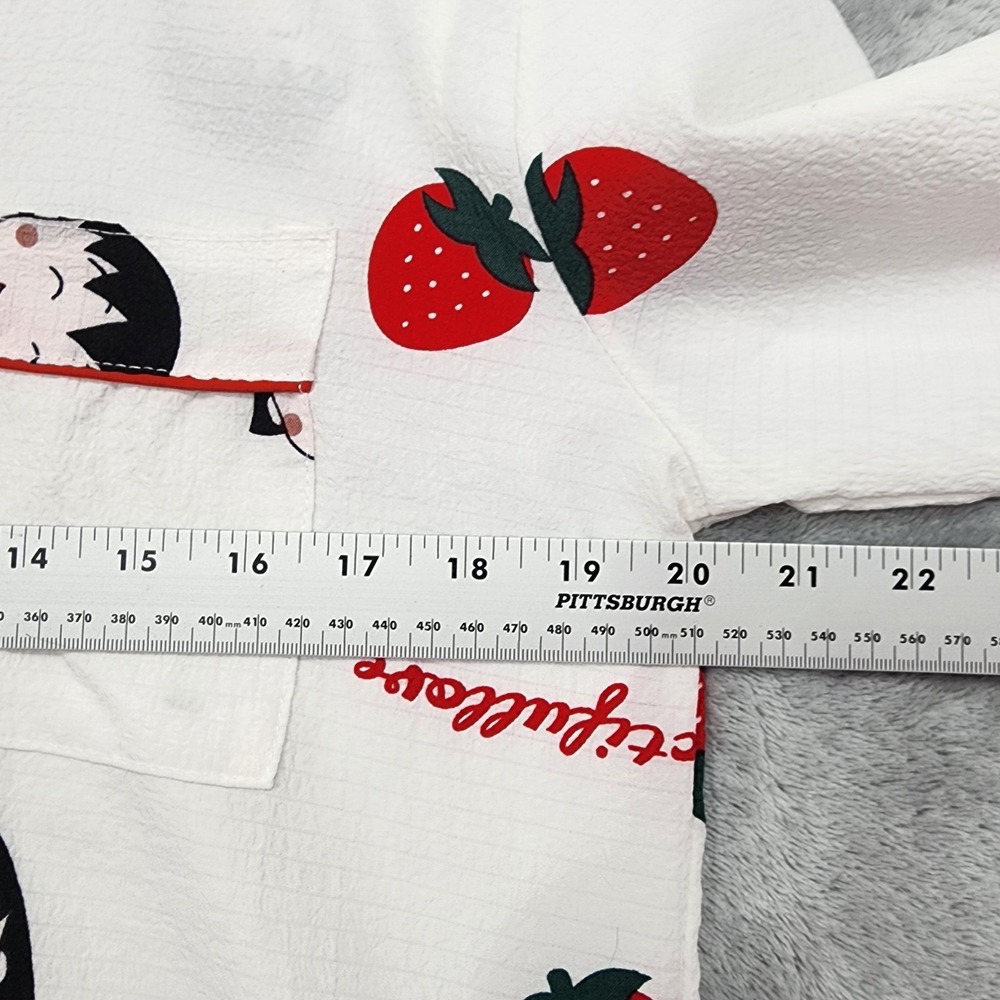 Pajama Set Womens 4 White Red Strawberry Button Front‎ Long Sleeve Two Piece - Picture 6 of 15
